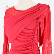 社交ダンス 衣装 ツーピース ピンク系 チャコットロイヤルダンス Chacott ROYAL DANCE 無地 シンプル 伸縮 ストレッチ ドレープ メッシュ 上品 タイト 練習 レッスン パーティー 長袖 鮮やか かわいい セットアップ 上下セット