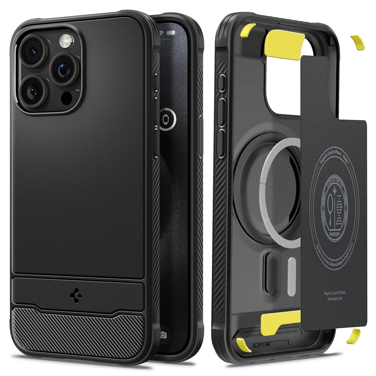Spigen 【創業18年の技術力】 iPhone 15 Pro Max ケース MagSafe対応 マグネット搭載 米軍MIL規格 ラギッド・アーマー・マグフィット ACS06561 (マット・ブラック)