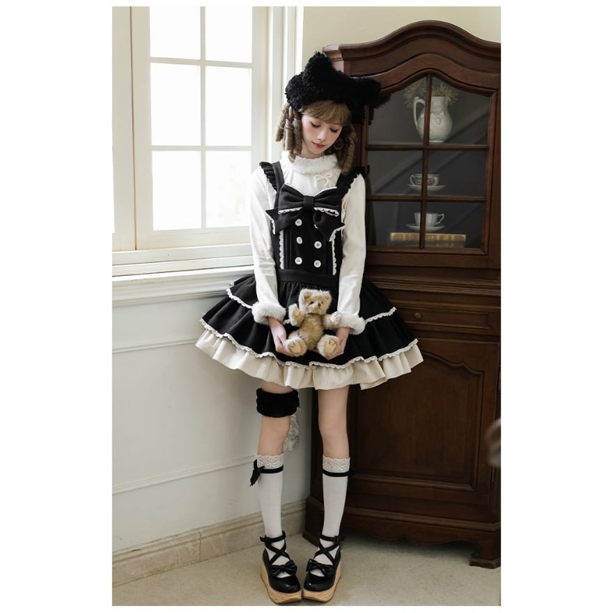 ロリィタ ガーリー夢かわいい くまモチーフ背帯ジャンスカセット