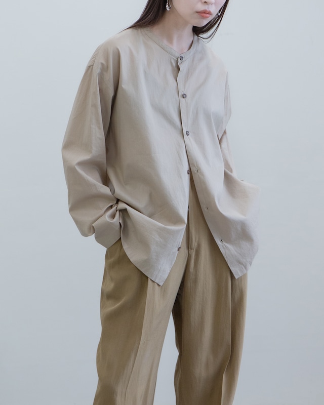 2000s eskandar -  collarless cotton boxy shirt