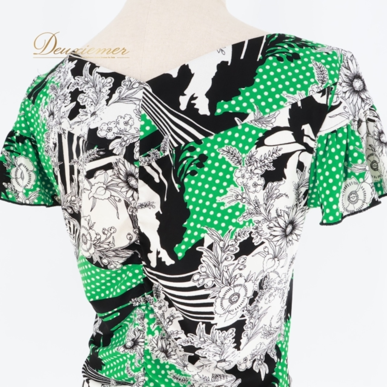 社交ダンス 衣装 トップス ブラウス ブラック系 チャコットロイヤルダンス Chacott ROYAL DANCE 練習 レッスン 伸縮 ストレッチ 花柄 水玉 ドット柄 半袖 絞り 日本製 かわいい 鮮やか 華やか パーティー グリーン系 ホワイト系