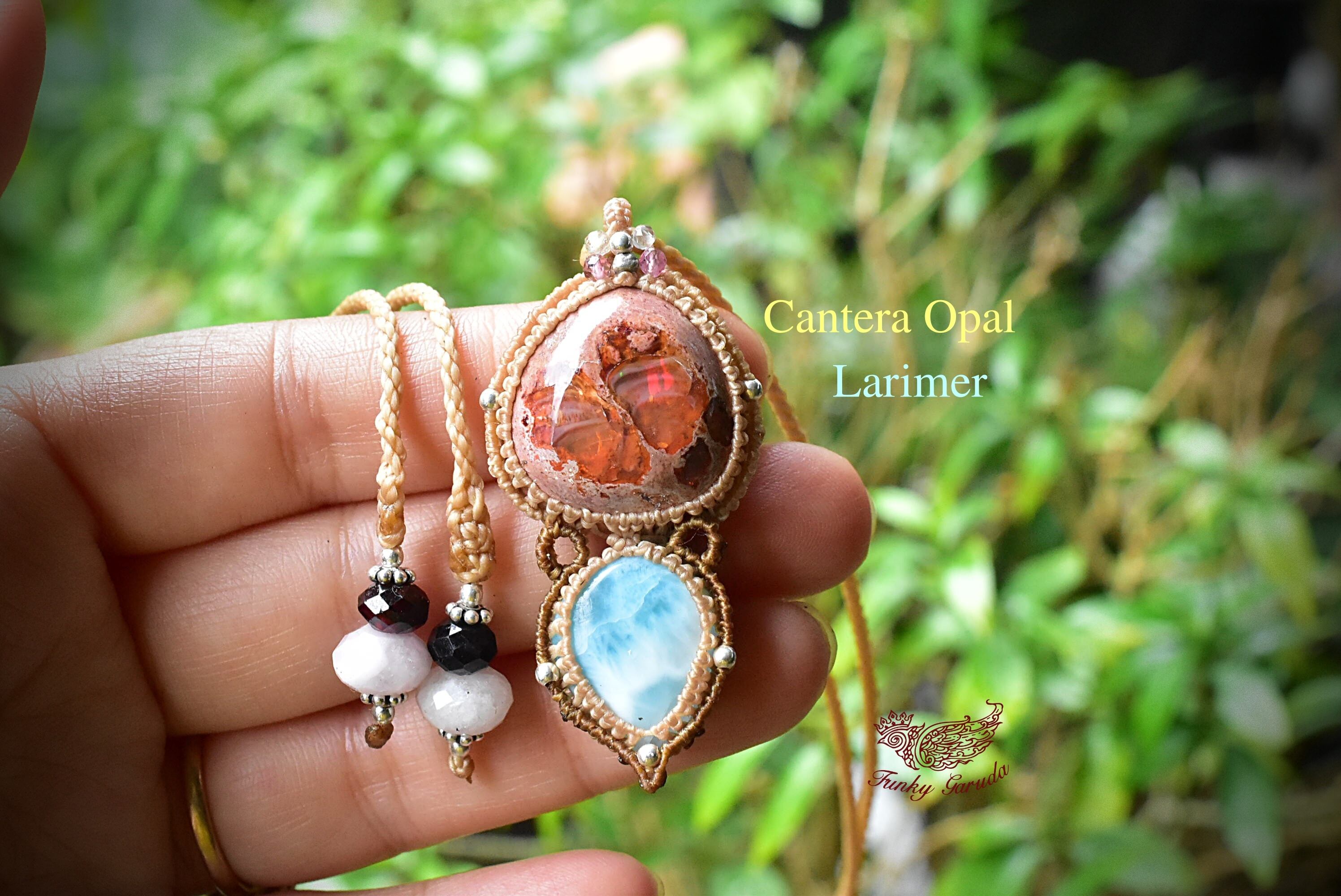 火山と海★カンテラオパール ラリマーマクラメペンダントlari043