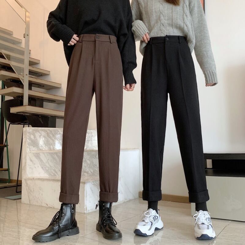 コーデュロイカジュアルパンツ スプリングオータムハイウェスト薄手ルーズ 春物 秋物 1号婦人24365693580