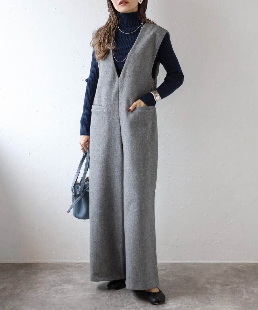 ウールタッチVネックオールインワン【p-20138】.