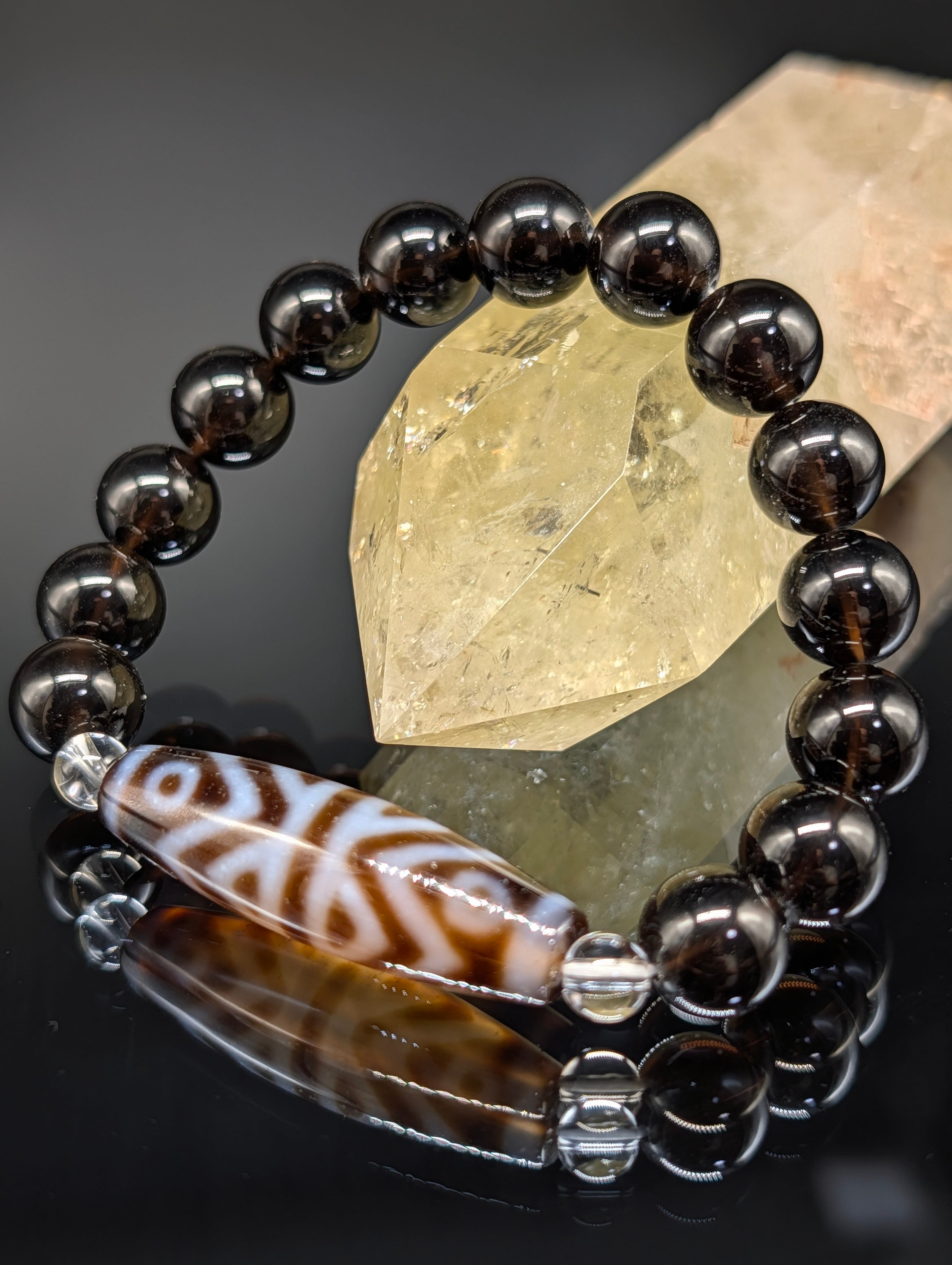 最高品質・鑑別済み・金運健康・守護】モリオン・アンバー 3連・8mm