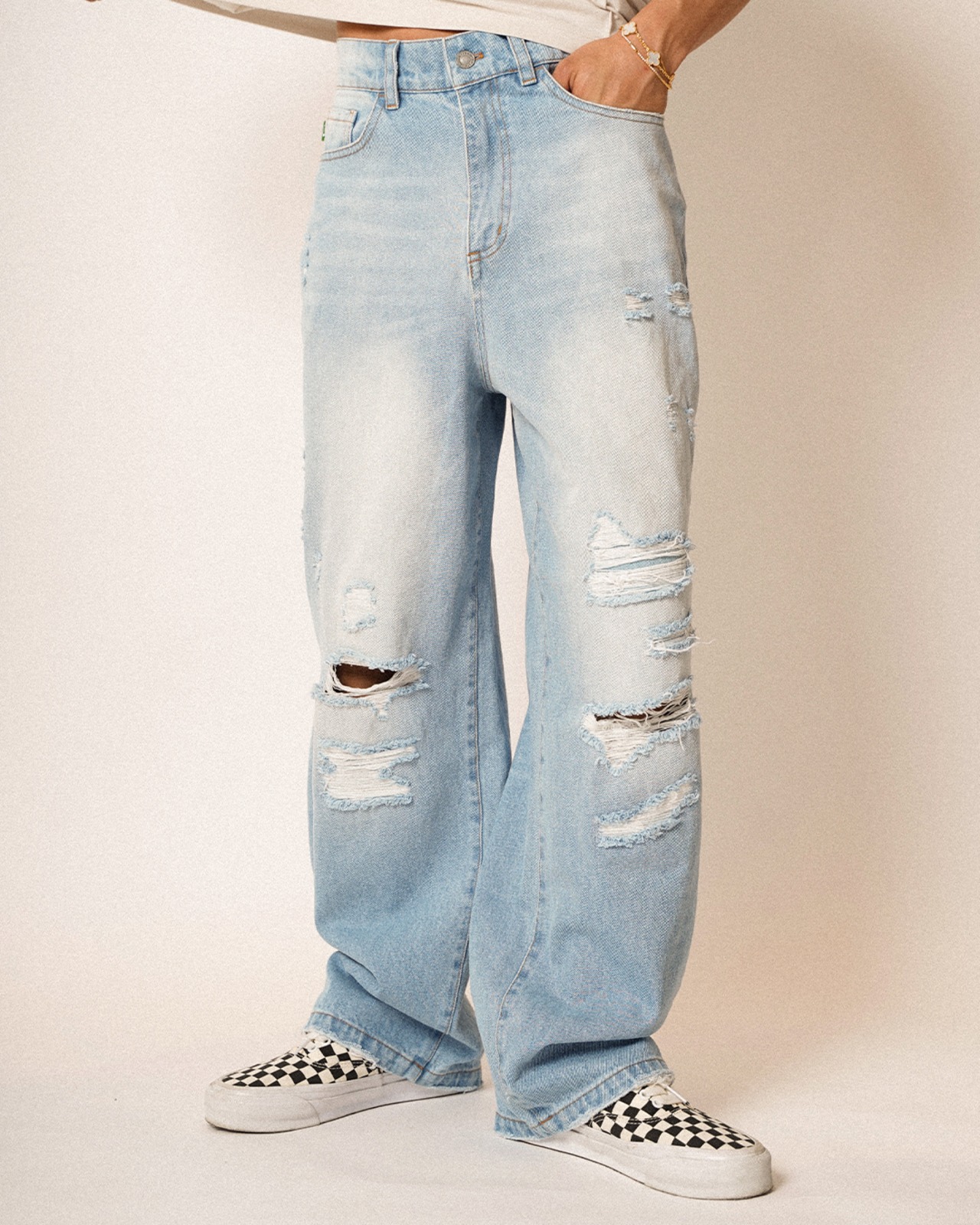 【#Re:room】HIGH WASTE WIDE DAMAGE DENIM PANTS［REP320］