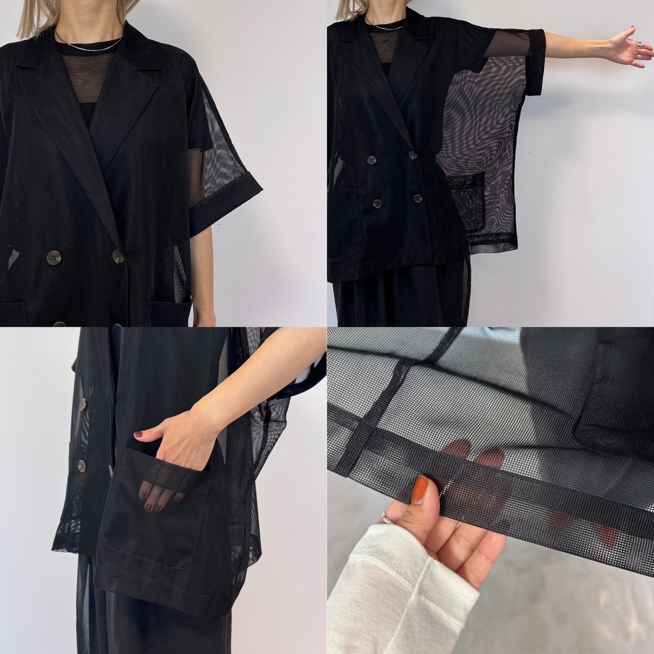 メッシュハーフ袖テーラードJK/ブラック