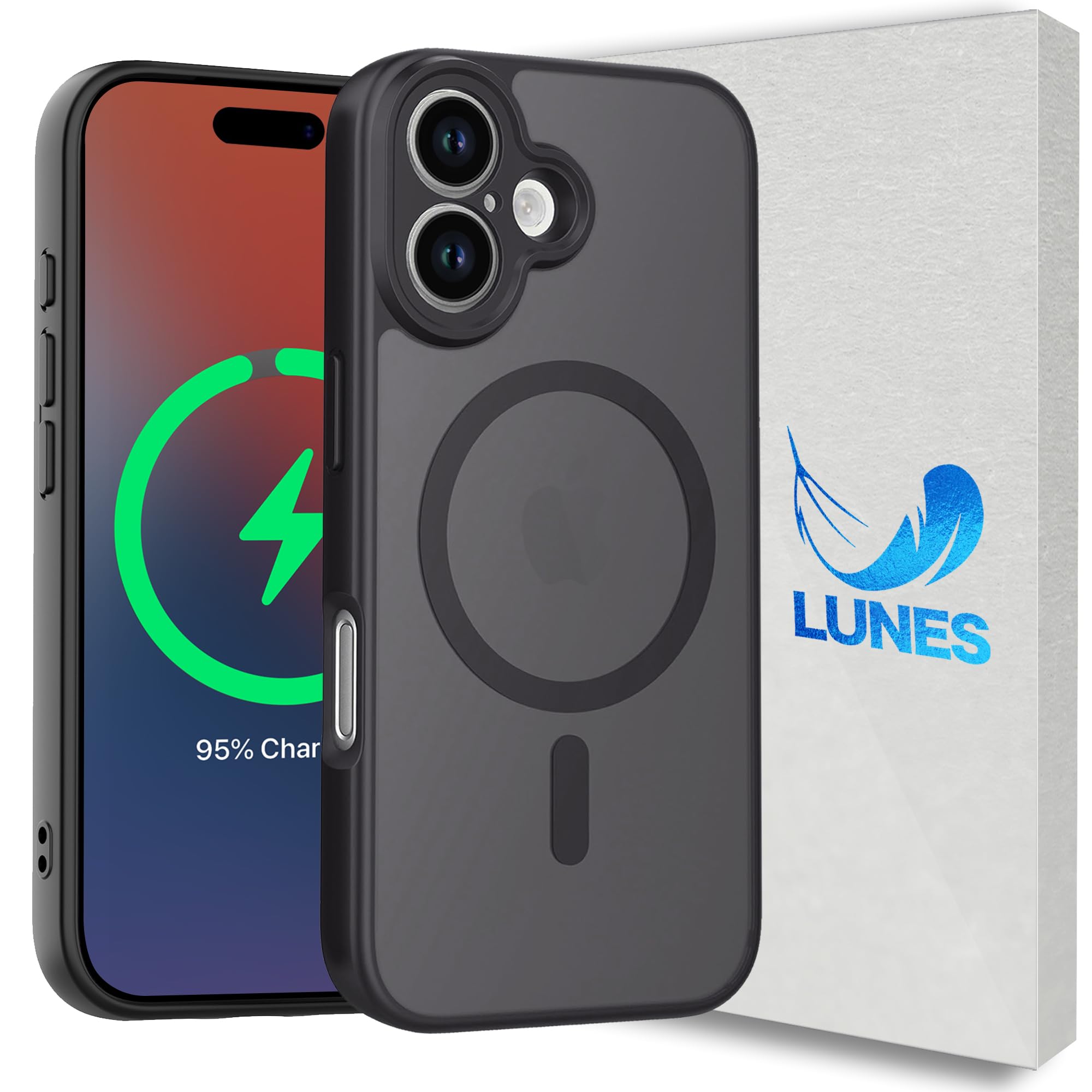 LUNES iPhone 16 用 ケース MagSafe対応 カメラ保護 マグネット搭載 耐衝撃 アイフォン 16 カバー ブラック
