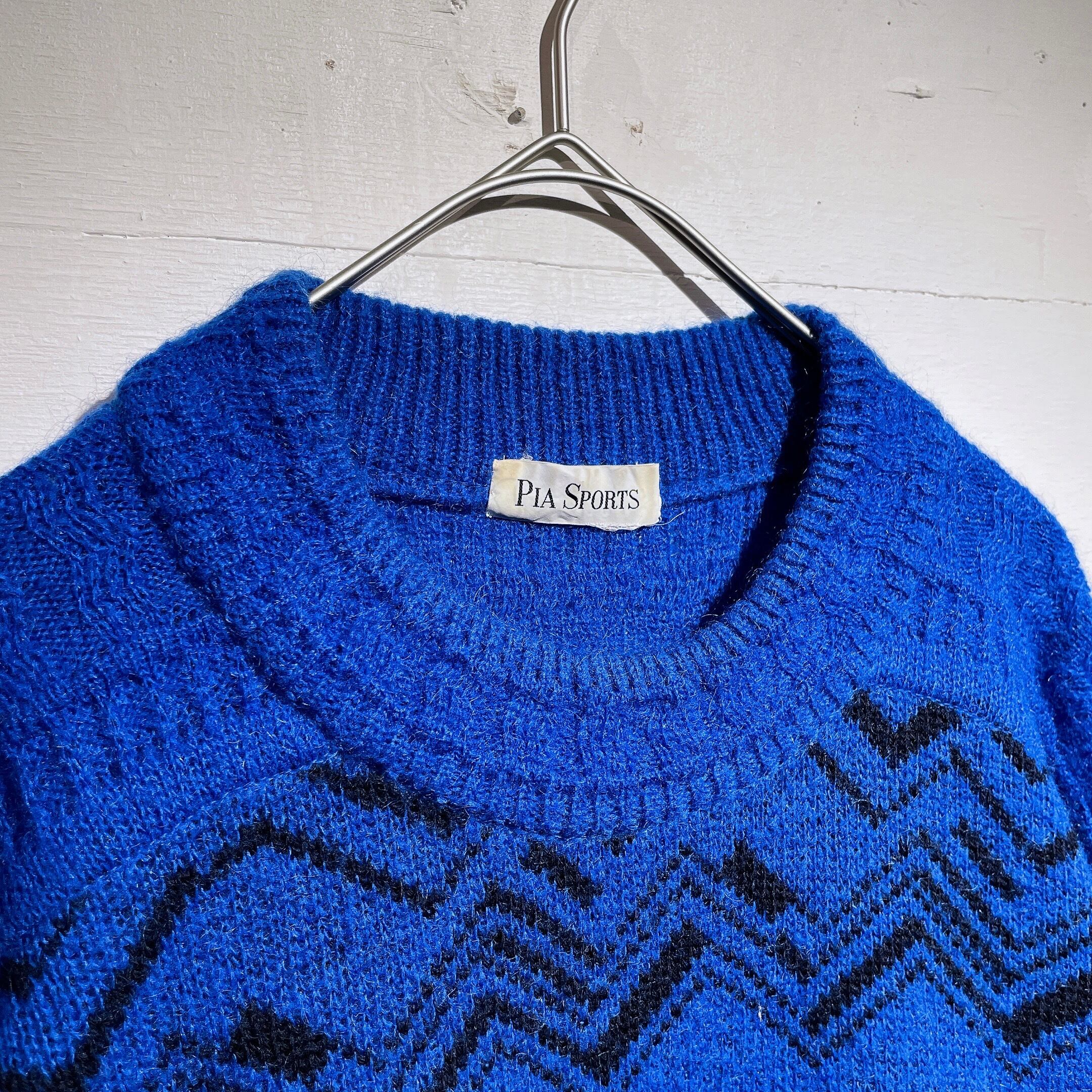 1990s Vivid Blue color zigzag pattern design loose silhouette vintage knit