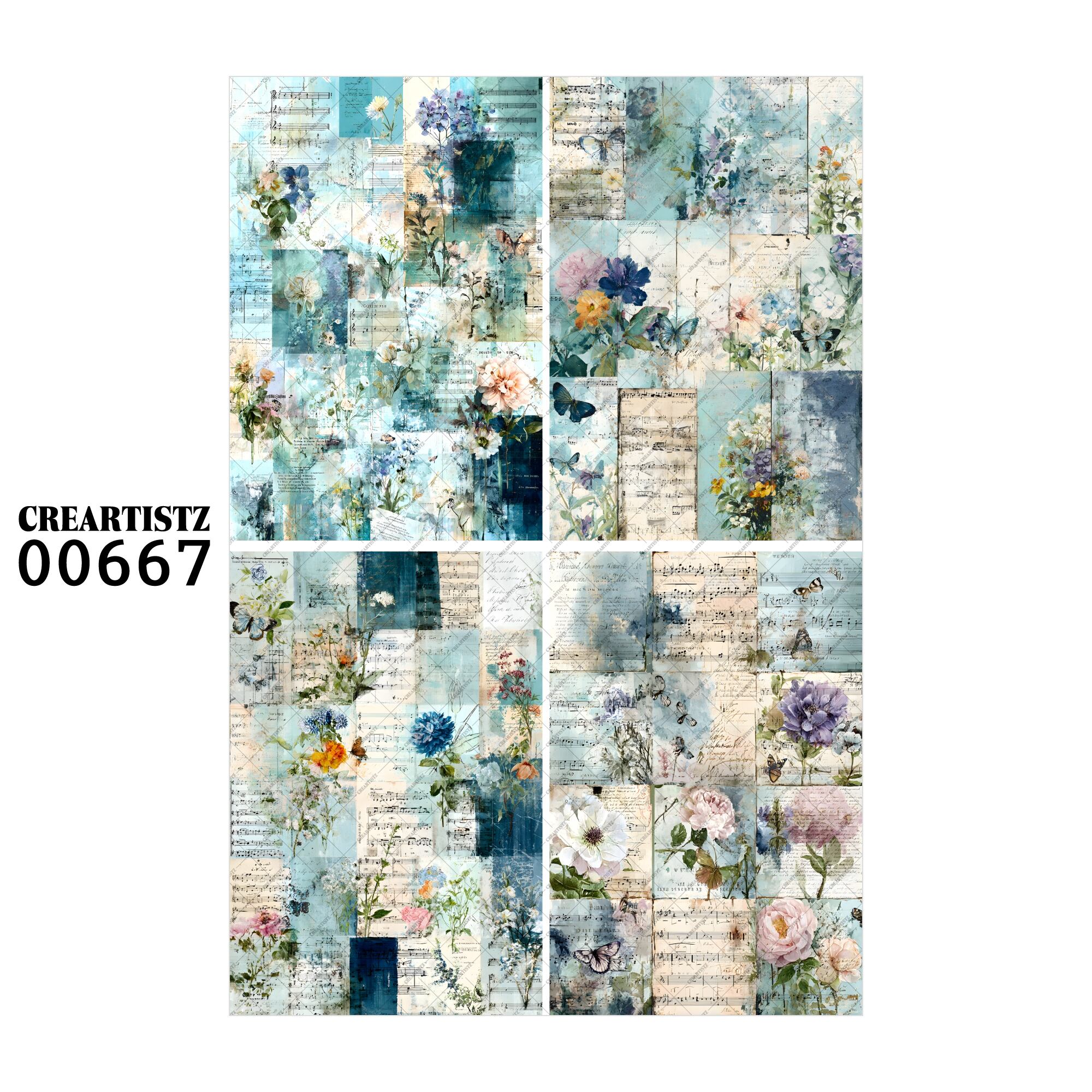 00667 背景 コラージュ素材 オリジナル 12枚セット (4種類×3枚) ペーパー/ステッカー CREARTISTZ