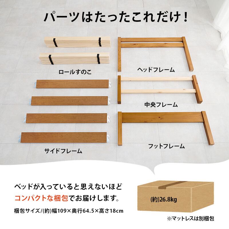 【組立式】耐荷重200kg シングルベッド すのこフレーム ボンネルコイルマットレスセット 3色展開 一人暮らし ワンルーム 幅99.5cm