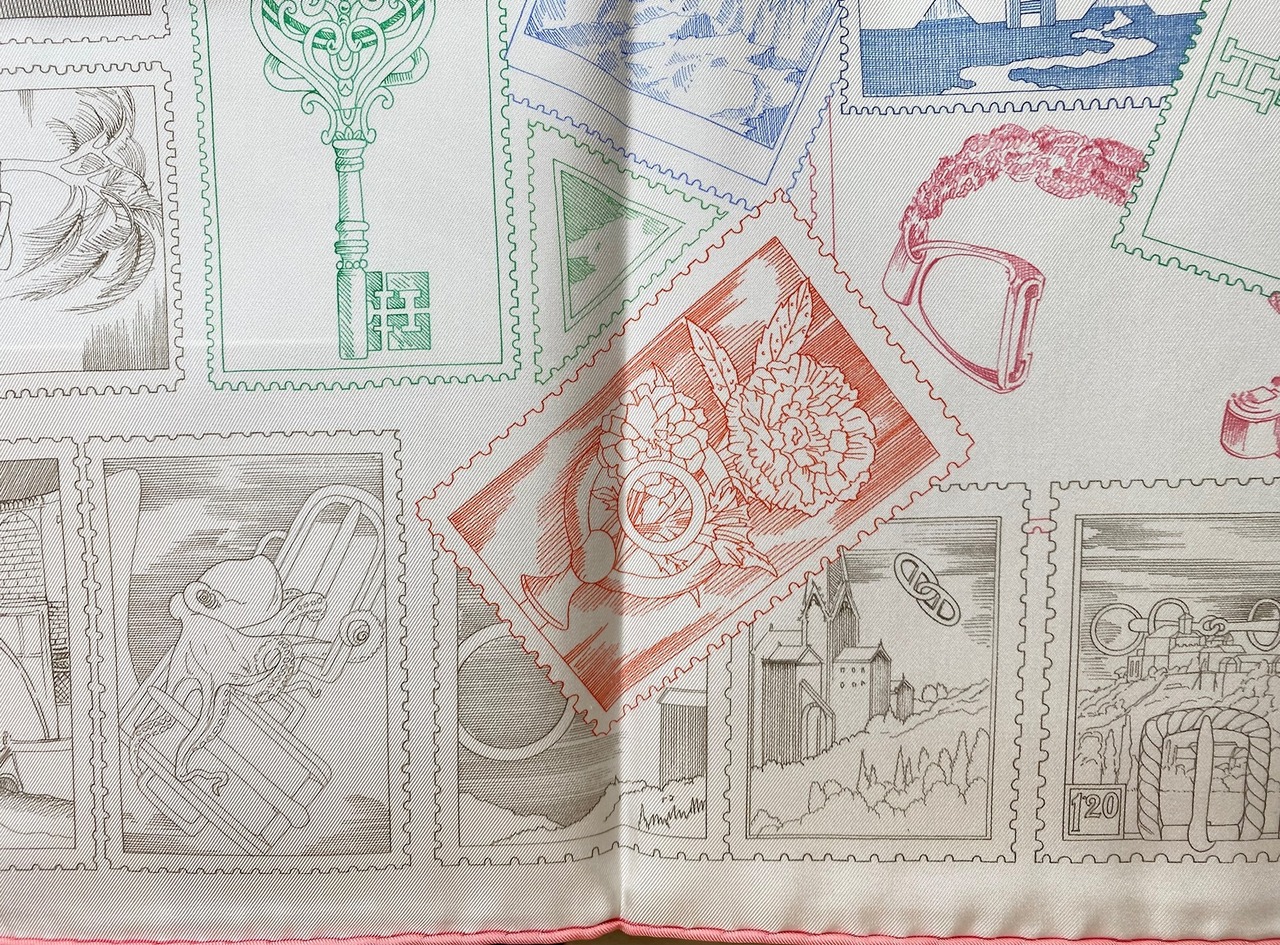 HERMES エルメス スカーフ カレ90《フォーブルの切手愛好家》Rose