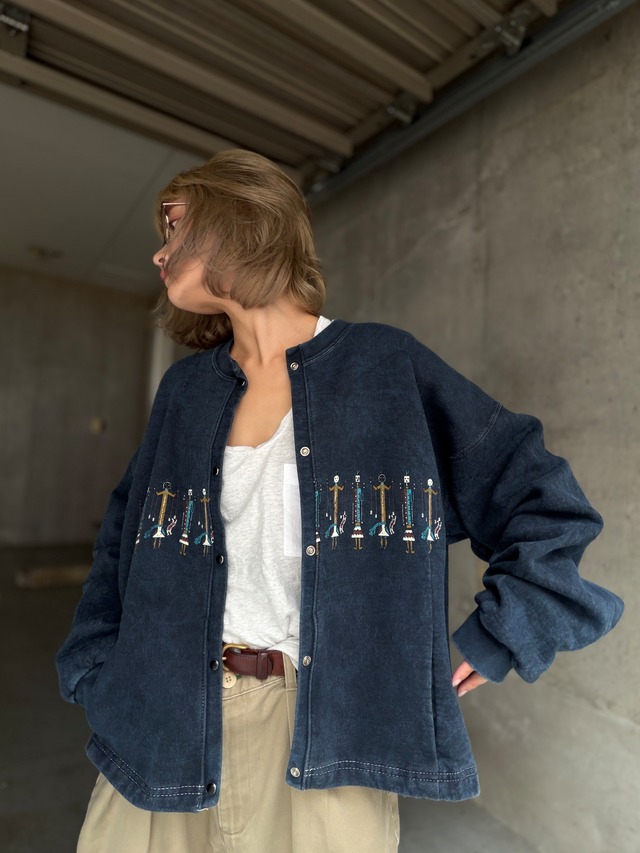 （CS2553）90's STONE AGED stone washed print cardigan made in USA