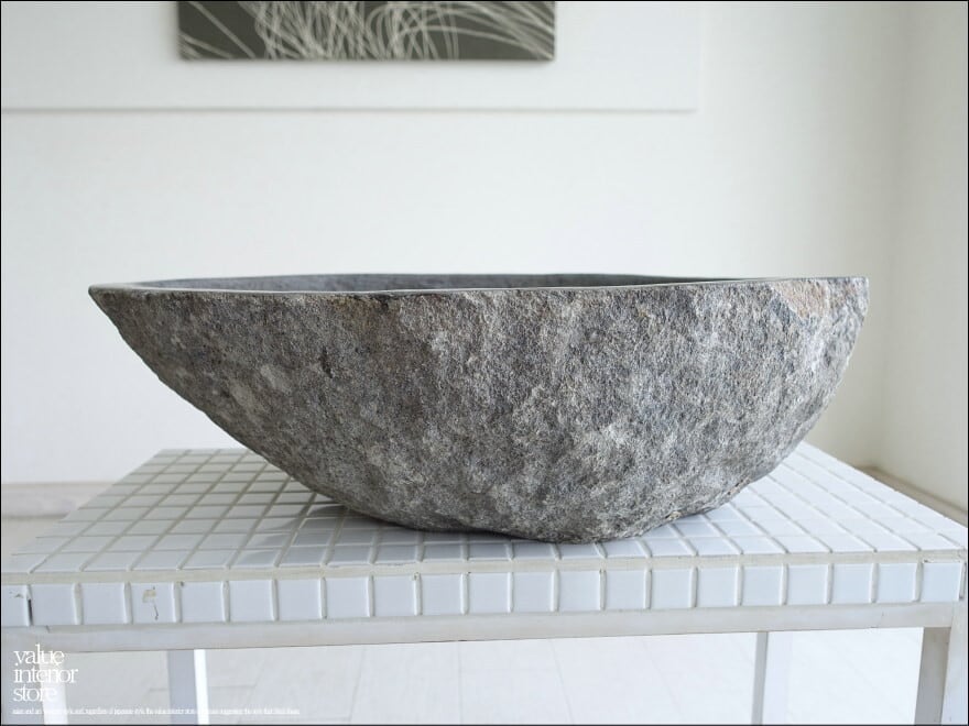 手洗鉢 自然石 洗面ボウルL-A61 洗面器 手洗いボウル 手洗い器 ウォッシュボウル 洗面資材 洗面材料 W52.5 x D38.5 x H15.5cm