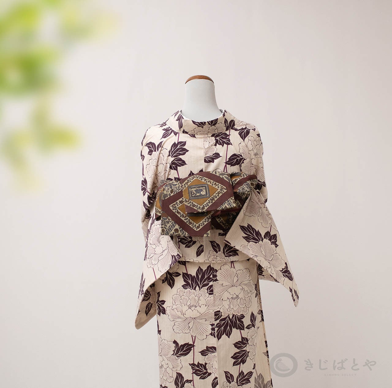 綿麻浴衣 白地に芍薬 | きじばとや