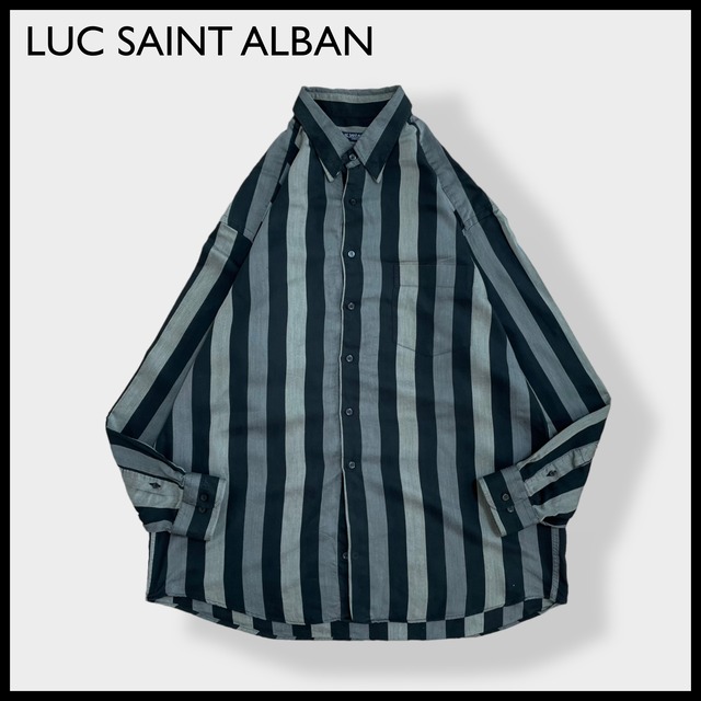 【LUC SAINT ALBAN】ストライプシャツ 長袖シャツ カジュアルシャツ 黒灰 XL相当 ビッグサイズ EU古着 ヨーロッパ古着