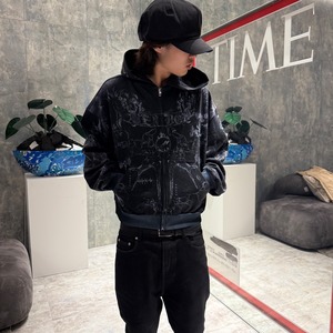 【WE11DONE】BLACK TATTOO PRINTED HOODIE ZIP-UP