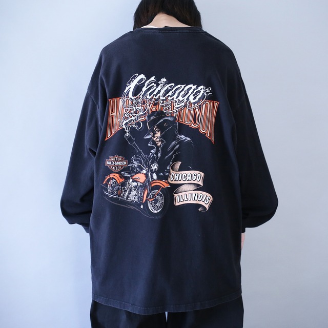 "HARLEY-DAVIDSON" front and back print loose silhouette l/s tee