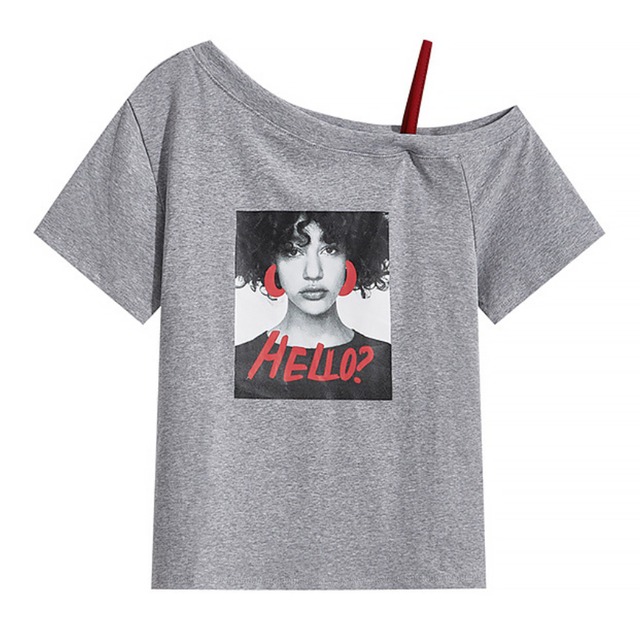off-shoulder graphic print t-shirt L0541