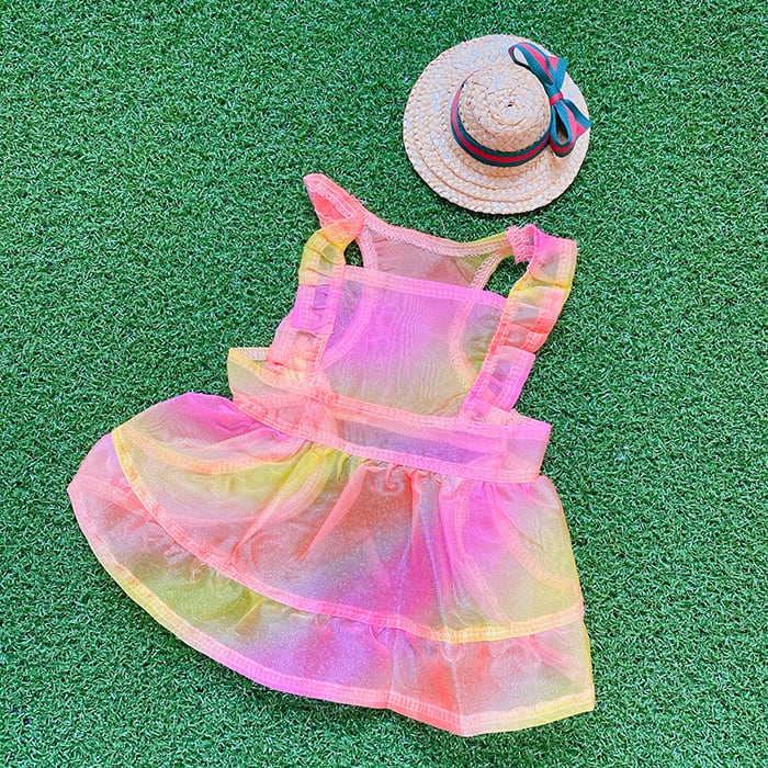 【SALE】レインボーシャーベットワンピース S ~ XL /  犬服 春夏 新作 シースルー ドレス ドッグウェア 可愛い 犬の服 ペット用品 ワンちゃん 猫 小型犬 onepiece35