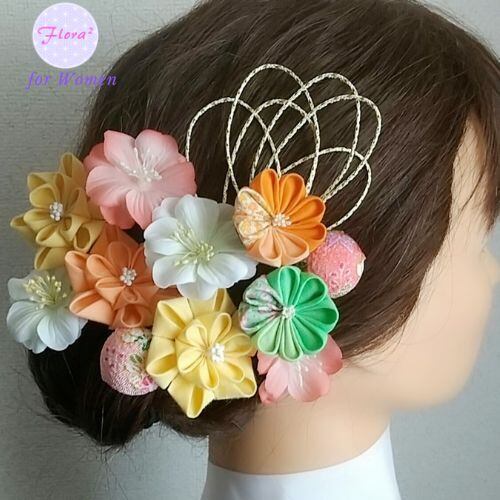髪飾り//浴衣・成人式・結婚式/和の花/5色展開/Uピン付/1本売り/袋