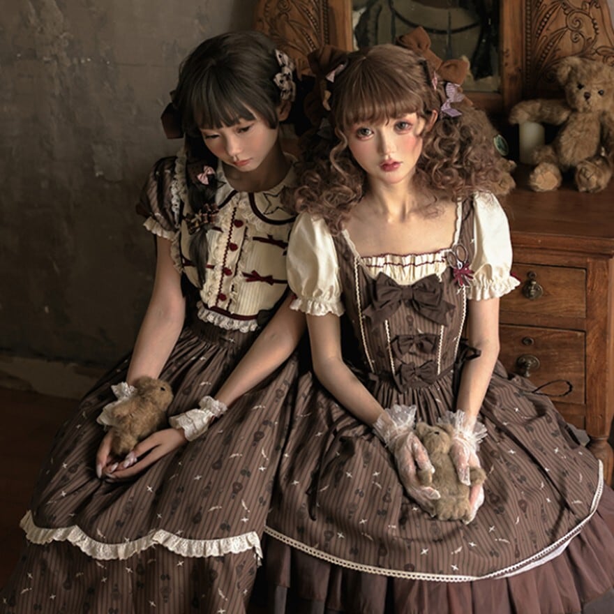 クラシカルロリィタ ワンピース ミドル丈 レイヤード風 チョコレート