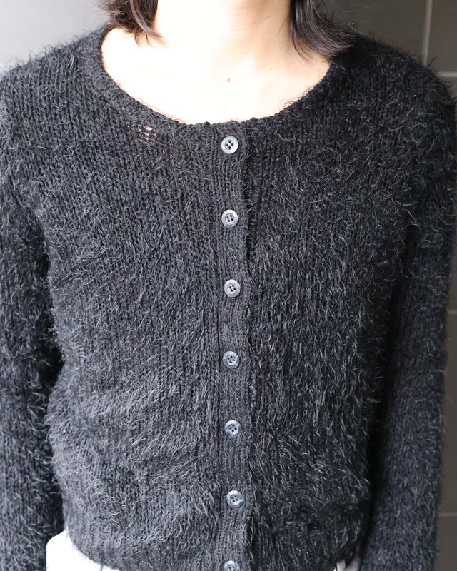 short length shaggy knit cardigan