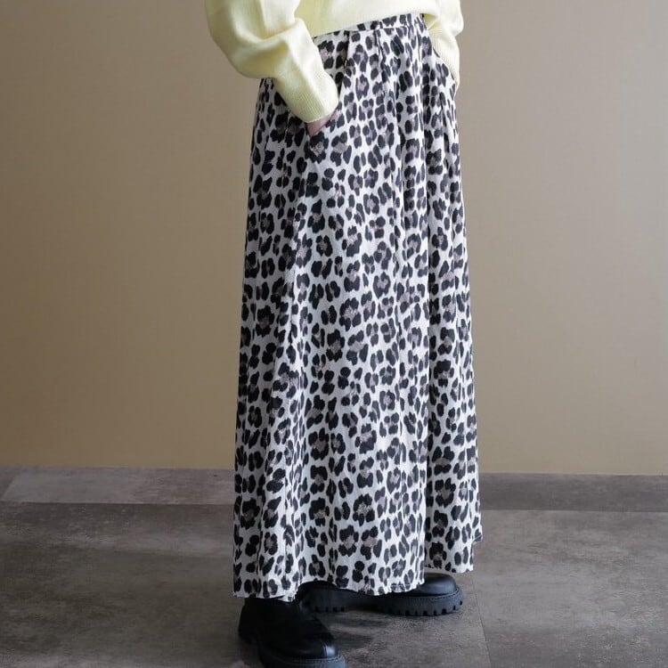 ☆レオパードフレアスカート(オフホワイト×ブラック) | IKITSUKE