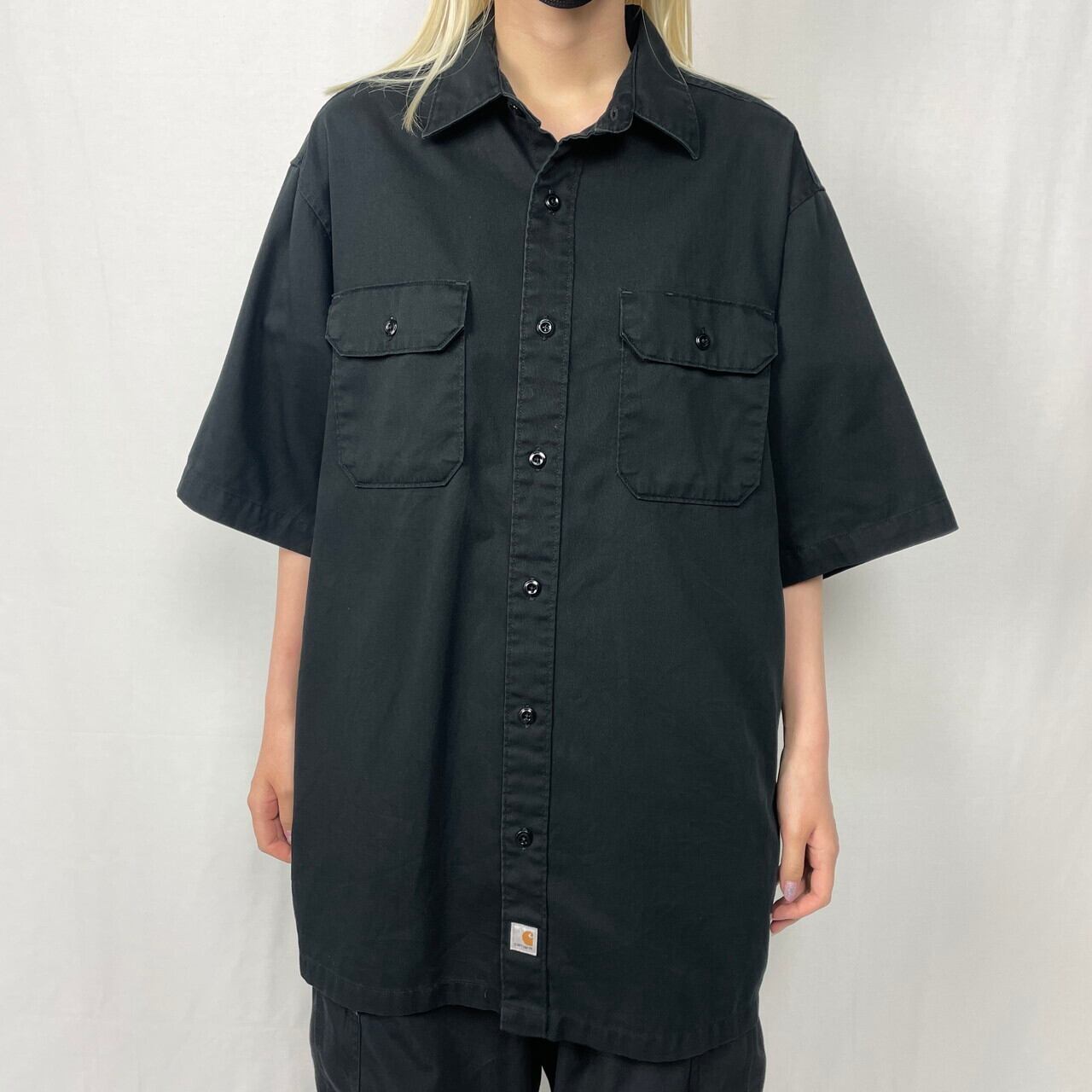 Carhartt カーハート 半袖ワークシャツ メンズL 古着 ブラック 黒色