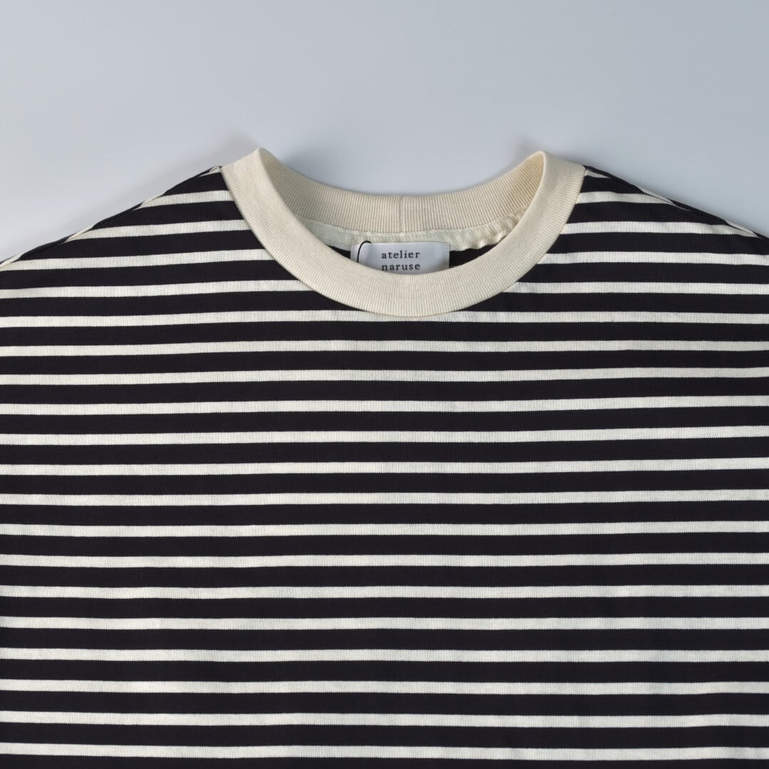 atelier naruse アトリエナルセ コットンボーダーカットソー・ブラックxキナリ 新しいコットン生地を使ったカットソー【送料150円~】