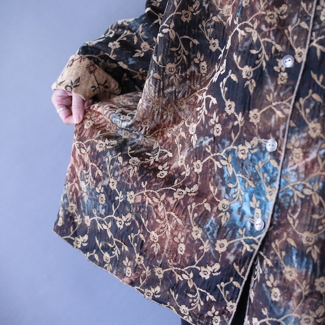 "reversible" beautiful pattern over silhouette chenille weave shirt jacket