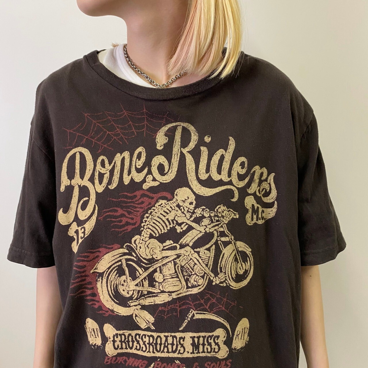 Bone Riders スカル 骸骨 バイカー プリントTシャツ メンズL 古着 LUCY 
