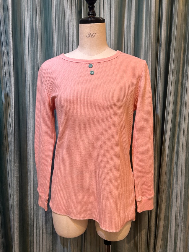 garment dye thermal pink&mint green button