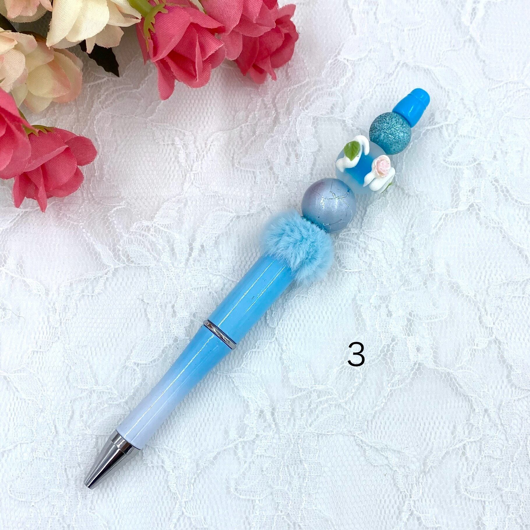 181 カスタムボールペン完成品 手書き蓄光薔薇パーツビーズボールペン