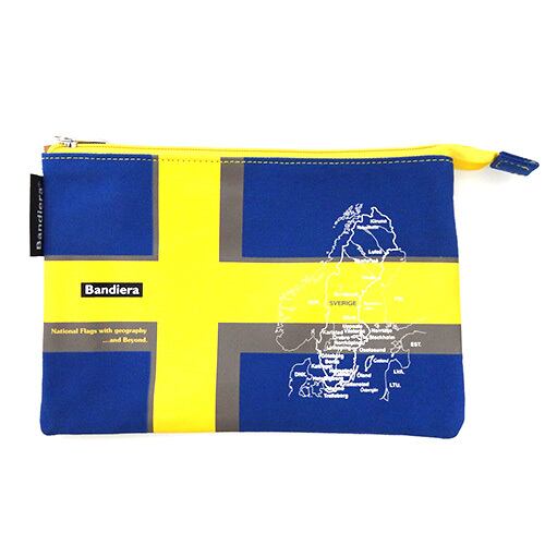 2394　スウェーデン国旗柄フラットポーチ　北欧雑貨　valscorporat
