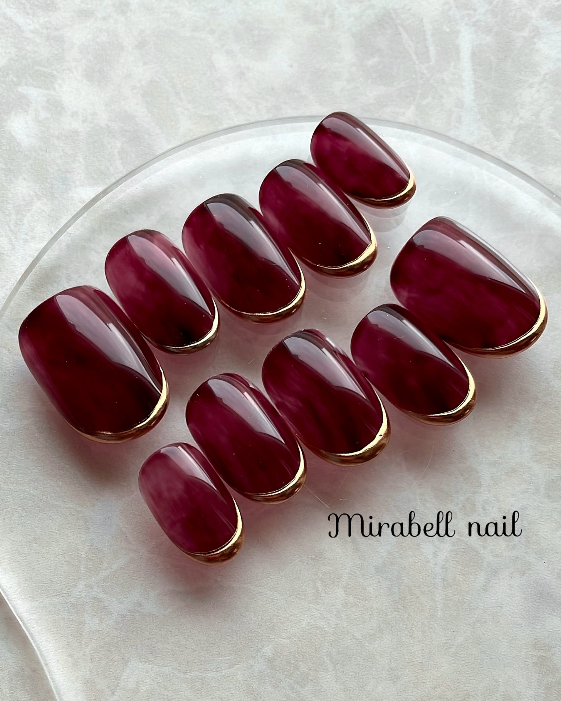 ボルドー ニュアンス カシス ぶどう ミラー フレンチ 10枚 15枚 ネイルチップ オーダー セット #ncs019