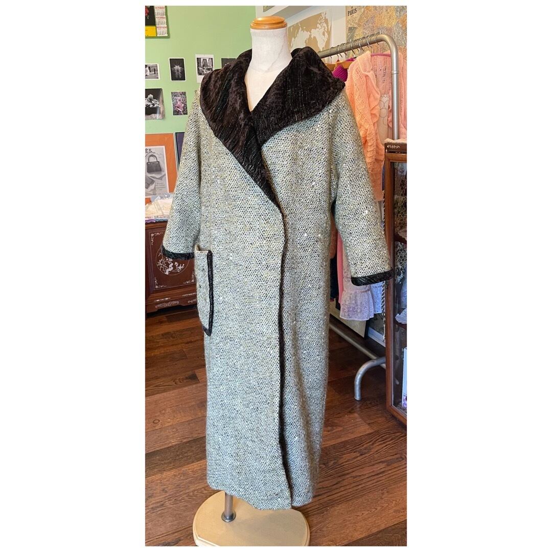 フランス買付 ヴィンテージ ツイードコート ガウンコート ショール
