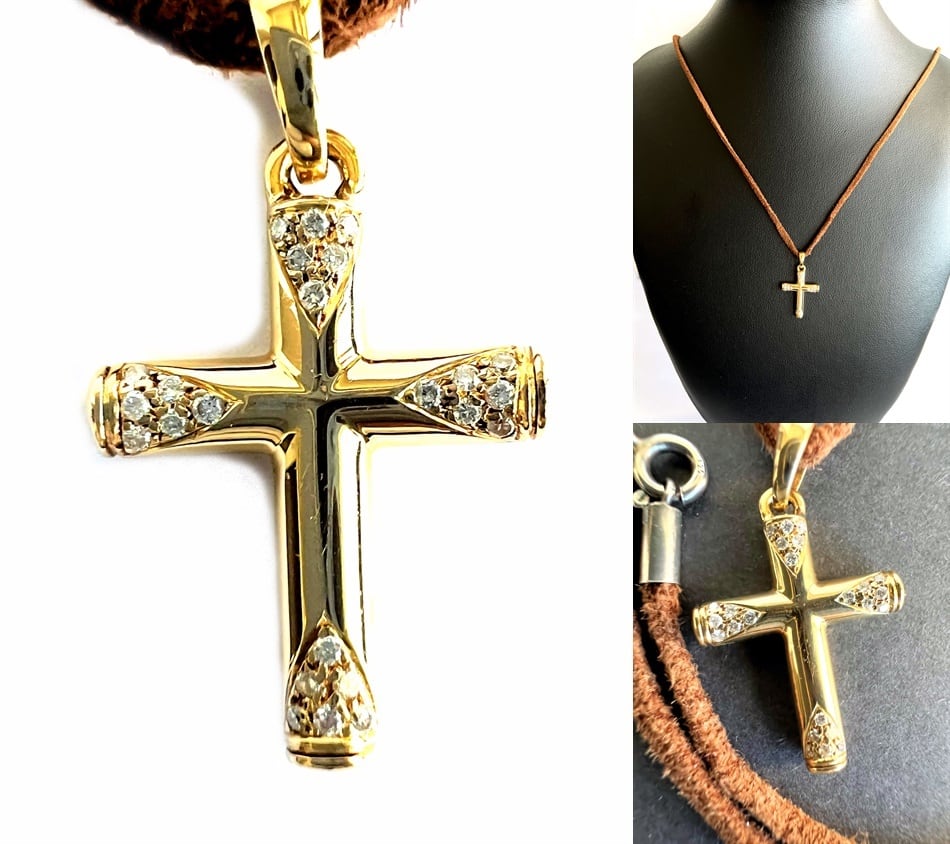 ヴェイド VAID ROMA ダイヤモンド クロス ネックレス K18 YG パヴェ