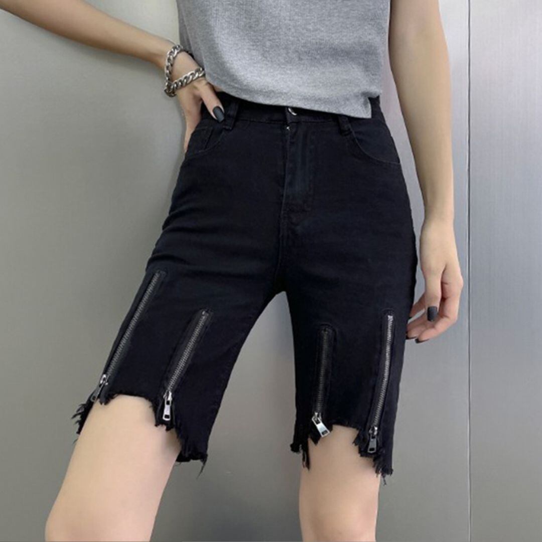 フロントジッパーショートデニムパンツ PT0206