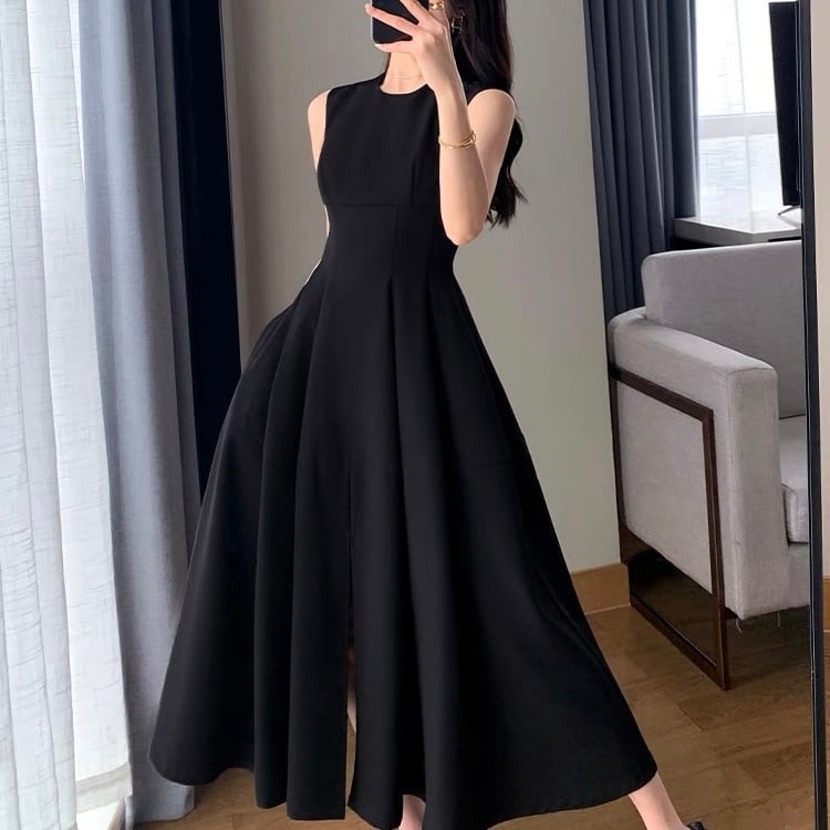 通勤スリム ヘップバーン風 ロングワンピース YH9084