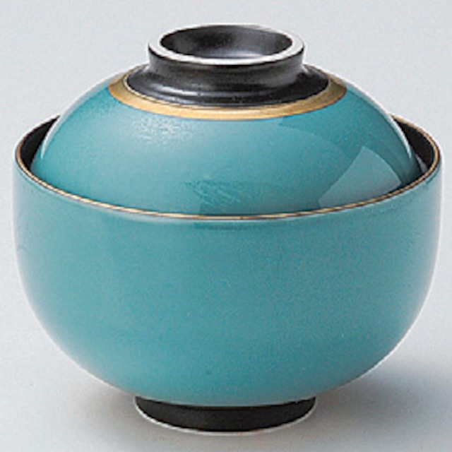 古代青地円菓子碗 [7289] 275-20-216 むし碗・むし器