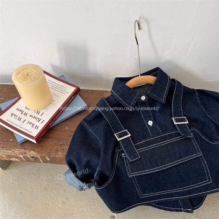 90 140 デニム トップス シャツストラップ 可愛い 男の子 韓国子供服 子供服 キッズ Q Toworld キュートワールド 子供服 メール便は何点でも送料の合計は280円