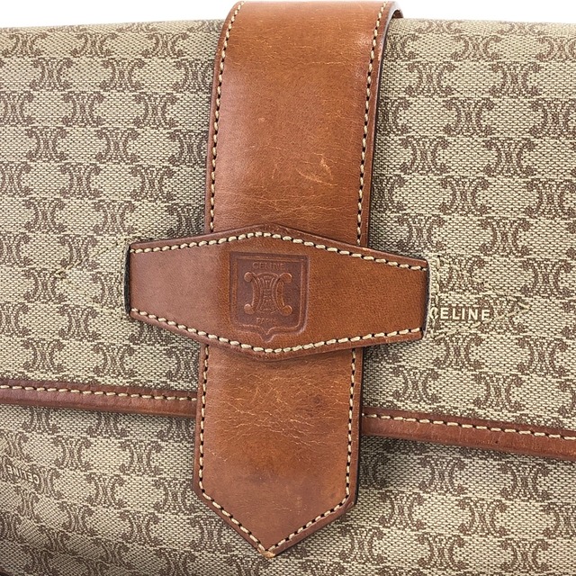 CELINE セリーヌ マカダム ブラゾン型押し PVC レザー ショルダーバッグ ベージュ vintage ヴィンテージ オールド rprdga