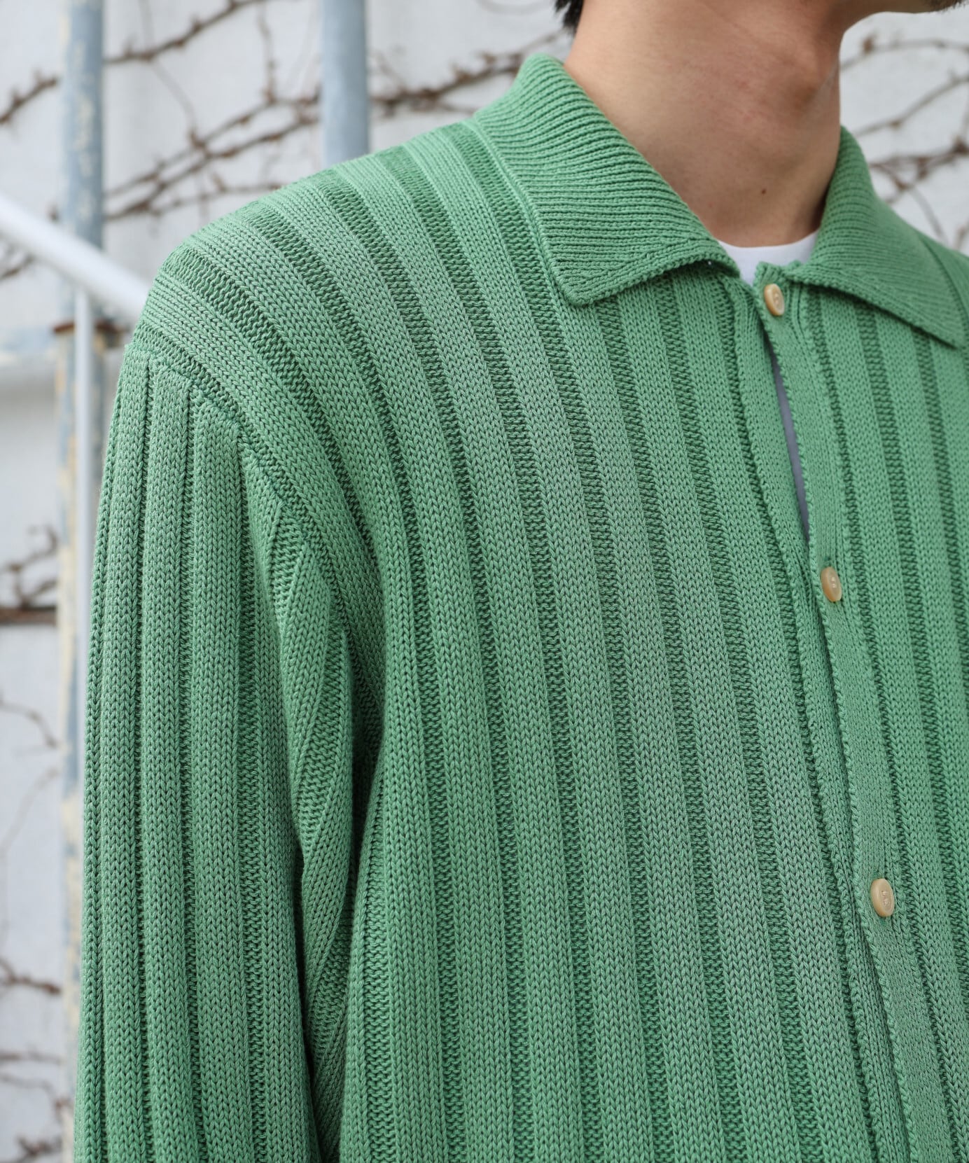 MATSUFUJI / M261-0501 / WIDE RIB KNIT SHIRT (GREEN) | AfterSchool