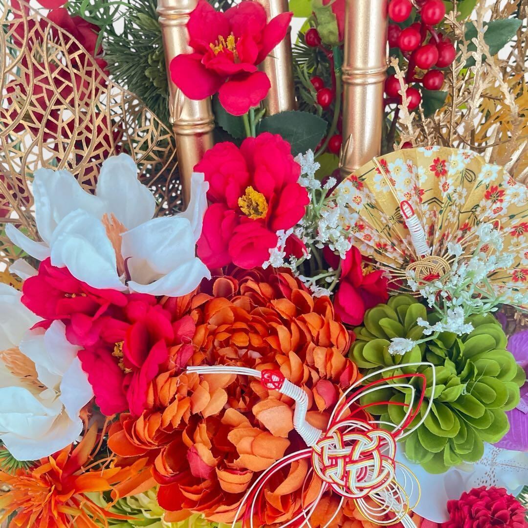 特大サイズ 正月アレンジメント】 扇と松が描く迎春の華｜和モダン