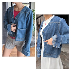 【即納】COLLARLESS DENIM JACKET