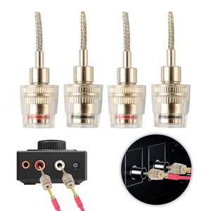 【数量限り】バナナプラグ変換コネクタ 4mm banana plugs 24K金メッキ スピーカーケーブル バナナプラグ変換針プラグ 赤黒4個セット