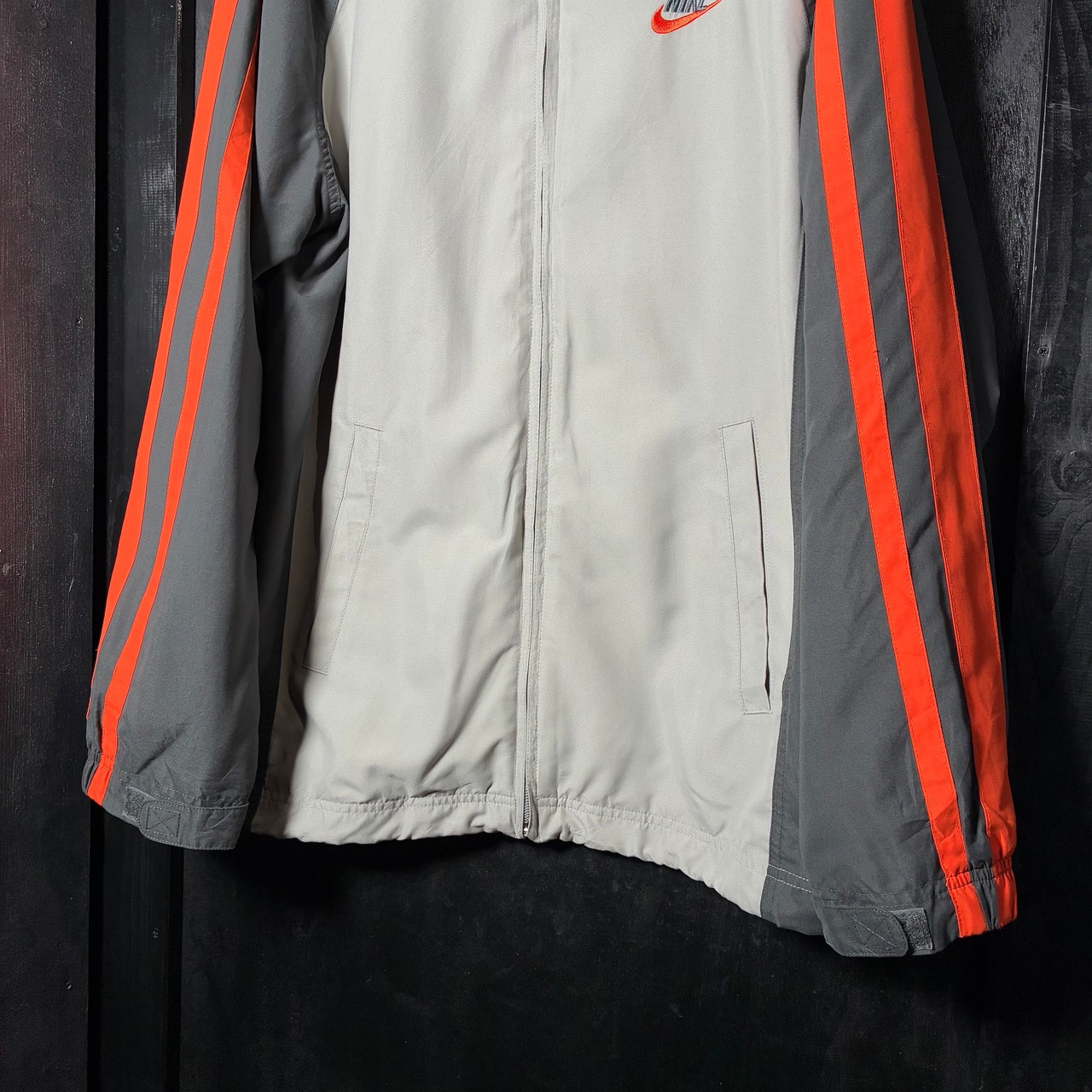 00s NIKE ナイロンジャケット　グレー×オレンジ　ドローコード　ナイキ