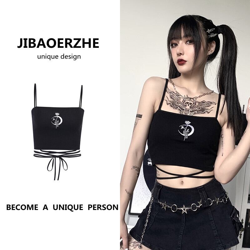 サマーショートスタイルダークトップス レッド 刺繍 夏物 ケッペル5181271720