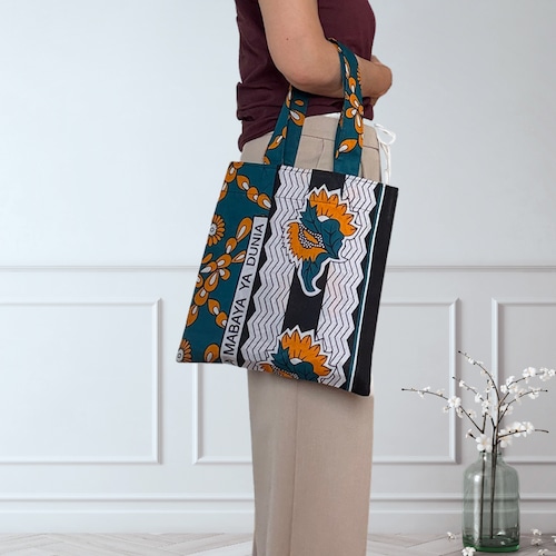 KANGA Blessing Tote ｜アフリカ布 カンガ・トートバッグ　A４サイズ エコバッグ サブバッグ 旅行 ピースウェイブ